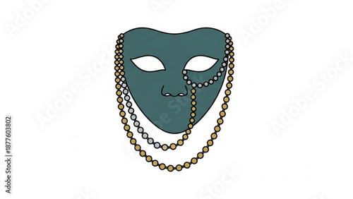 Theater Mask with Beads Isolated on White Background