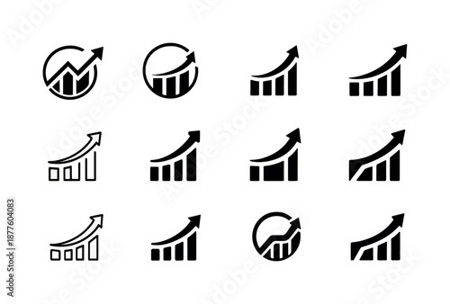 Economic Recovery Logos. Economic recovery. Icon set. Set Logo of economic recovery: rising GDP curve. harmonious logo variations of the same emblematic