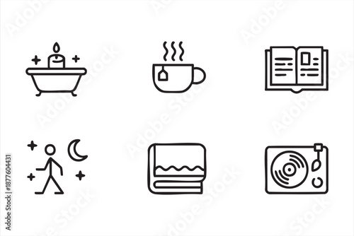 Lifestyle dashboard icons for calming routines and personal care