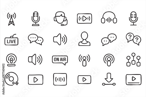 Live broadcast interface symbols for sound waves and on air indicators