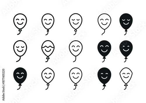 Relieved Emblem Icons. Feeling relieved. Icon set. Set Logo of feeling relieved: floating balloon. harmonious logo variations of the same emblematic concept,