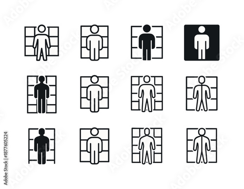 Fitness Logo Set. Fitness assessments and body measurements. Icon set. Set Logo of fitness assessments and body measurements: posture alignment grid.
