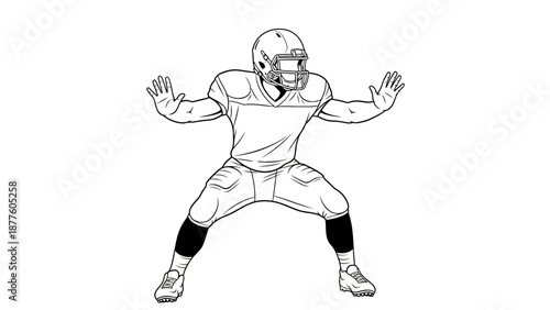 American Football Player in Defensive Stance.