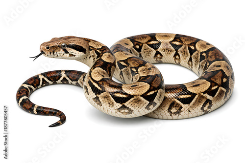 Large serpent boa constrictor curled up isolated on white background