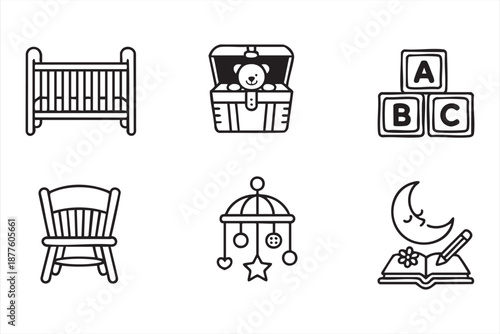 Infant nursery illustration icons for parenting and childcare designs