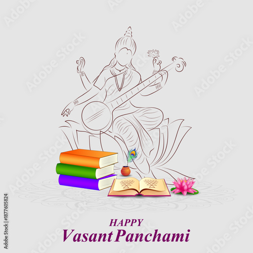 illustration of Vasant Panchami Saraswati Puja Indian festival background