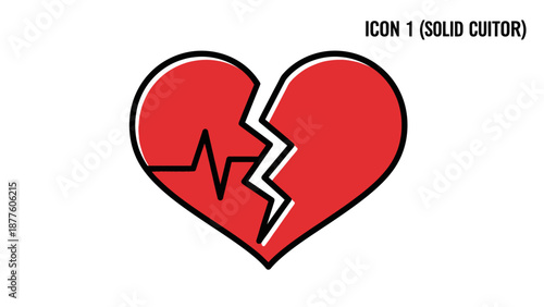 Broken Heart Icon with ECG Line.