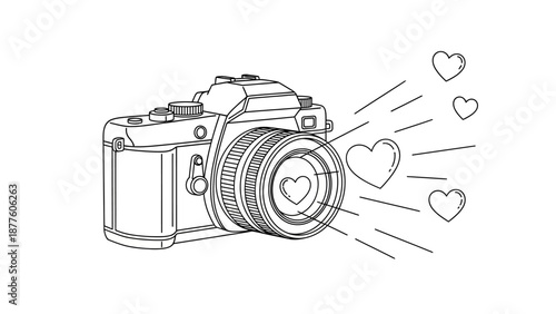 Camera with Heart Shaped Lens Illustration.