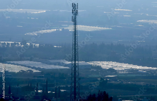 A communications tower in an agricultural area outside the capital, Amman.