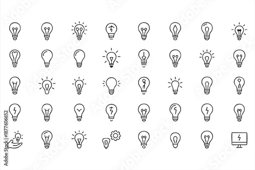 Innovation lightbulb line graphics for web interfaces, brainstorming platforms, SaaS tools