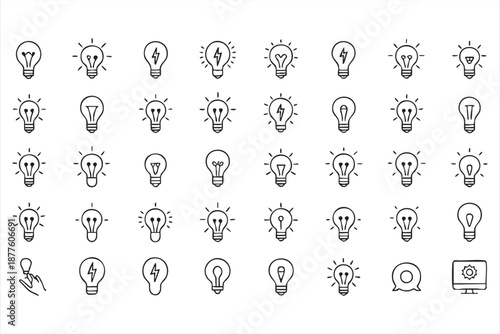 Idea generation lightbulb symbols for mobile app UI kits, workflow dashboards