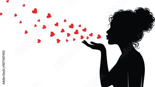 Red hearts flying on black background, romantic scattering of small heart shapes, Valentines Day celebration, love emotion, and wedding background.