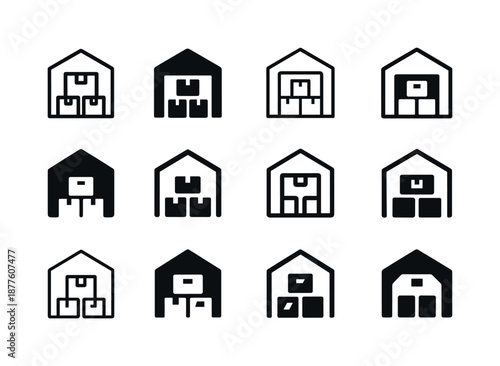 Supply Chain Icon Set. Retail supply chain efficiency and cost management. Icon set. Set Logo of retail supply chain efficiency and cost management: warehouse