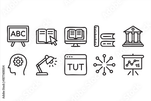 Course training icons for mobile education apps, virtual classroom software
