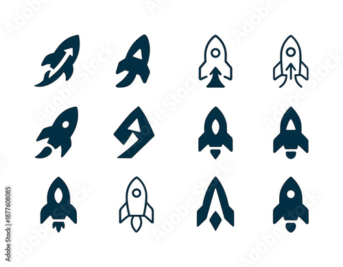 Tech Startup Icons. Tech startups. Icon set. Set Logo of tech startups: startup growth arrow. harmonious logo variations of the same emblematic concept, each