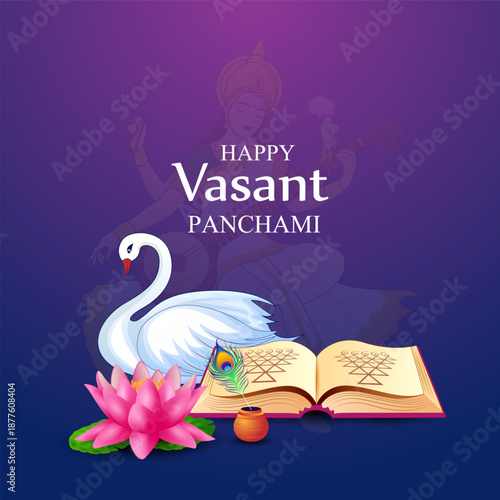 illustration of Vasant Panchami Saraswati Puja Indian festival background