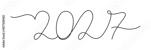 2027 numbers logo type. One line art. Editable stroke foe New year