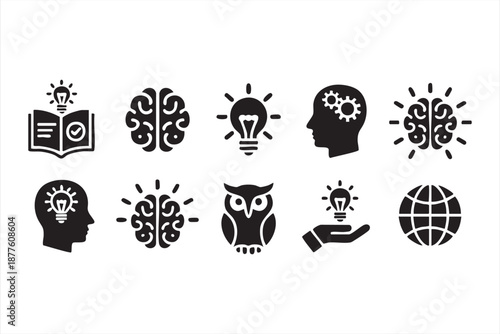 Idea innovation icons for startup UI dashboards, creativity management apps