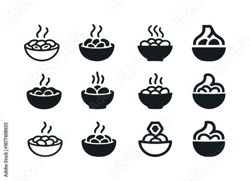 Cooked Beans Icons. cooked beans. Icon set. Set Logo of cooked beans: bean bowl. harmonious logo variations of the same emblematic concept, each with different