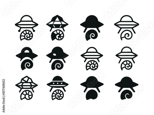 Extraterrestrial Life Logo Set. The search for ancient extraterrestrial life. Icon set. Set Logo of the search for ancient extraterrestrial life: cosmic probe