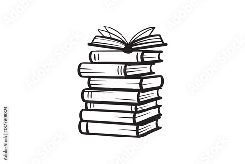 Book pile with open pages design for study apps, training management systems