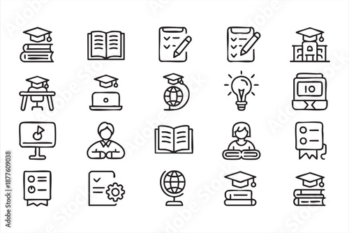 Education graduation icons for academic UI dashboards, course management software