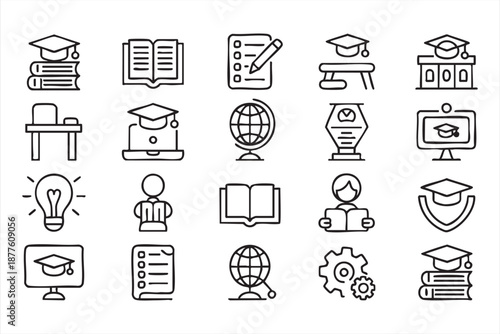 Student teacher line graphics for university portals, training apps