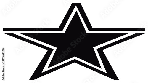 A black and white five-pointed star shape with a white outline. The star has a solid interior