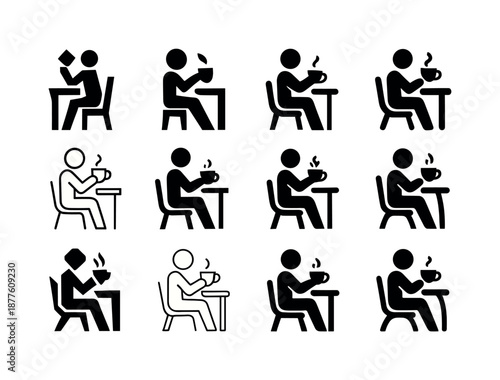 Daily Work Routine Logos. Daily work routine scenes. Icon set. Set Logo of Daily work routine scenes: taking a short break. harmonious logo variations of the