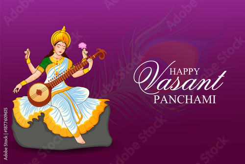 illustration of Vasant Panchami Saraswati Puja Indian festival background