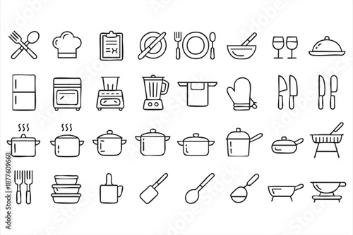 Appliance and cookware symbols for smart kitchen interfaces, IoT dashboards