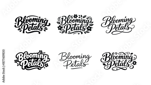 Creative Lettering Grid. Blooming Petals. Set lettering. harmonious lettering variations of the same emblematic concept, each with different artistic