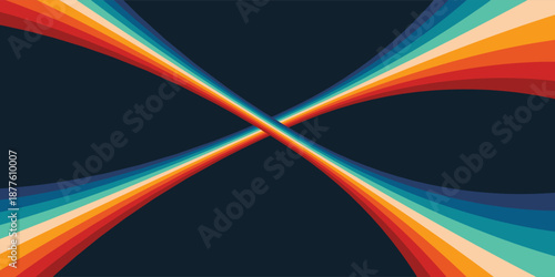 Abstract colorful 70s background vector. Vintage retro style wallpaper with lines, rainbow wavy stripes. 1970 color illustration design suitable for poster, banner, decorative, wall art.