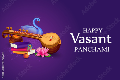 illustration of Vasant Panchami Saraswati Puja Indian festival background