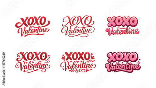 Valentine Lettering Styles. XOXO Valentine. Set lettering. harmonious lettering variations of the same emblematic concept, each with different artistic
