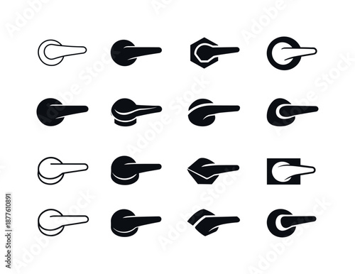 Faucet Handle Icons. sink faucet handle. Icon set. Set Logo of sink faucet handle: negative-space faucet lever. harmonious logo variations of the