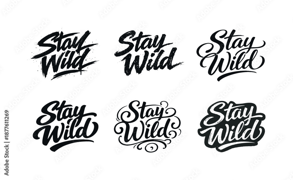 Fototapeta premium Harmonious Lettering Variations. Handmade brush calligraphy. Set lettering. harmonious lettering variations of the same emblematic concept, each with different