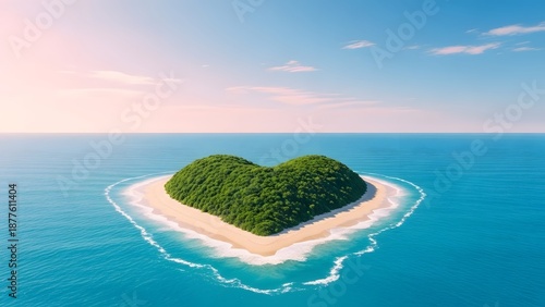 Heart shaped island in the middle of a calm ocean