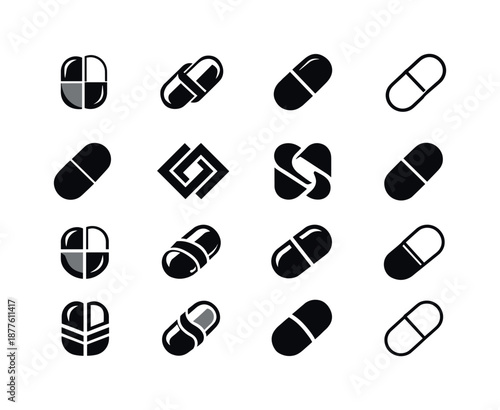 Doctor's Logo Variations. Doctor's. Icon set. Set Logo of doctor's: pill capsule. harmonious logo variations of the same emblematic concept, each