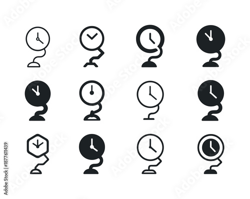 Freelancing Logo Variations. Freelancing. Icon set. Set Logo of freelancing: flexible clock. harmonious logo variations of the same emblematic concept, each