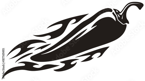 A black pepper stylized with flame-like details against a white background