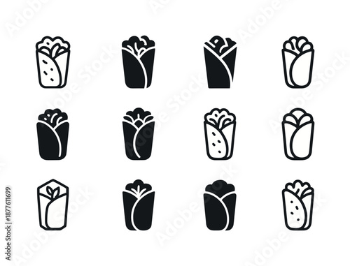Kebab Icon Variations. street food. Icon set. Set Logo of street food: kebab wrap. harmonious logo variations of the same emblematic concept, each with