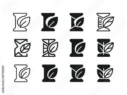 Sustainable Fashion Icons. Sustainability in fashion. Icon set. Set Logo of Sustainability in fashion: biodegradable textile symbol. harmonious logo variations