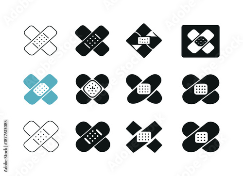 Doctor Logo Variations. Doctor's. Icon set. Set Logo of doctor's: bandage patch. harmonious logo variations of the same emblematic concept, each with different