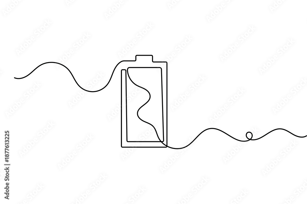 Obraz premium Minimalist battery icon one line art drawing concept of energy and power vector illustration