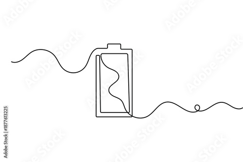 Minimalist battery icon one line art drawing concept of energy and power vector illustration