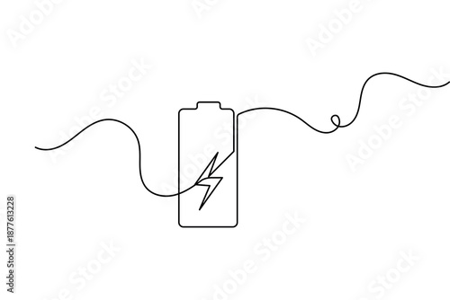 Minimalist battery icon one line art drawing concept of energy and power vector illustration