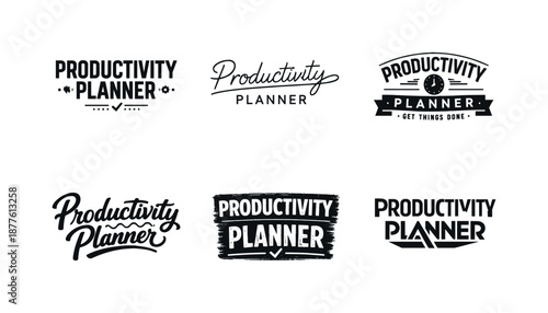 Creative Typography Variations. Productivity Planner Typography. Set lettering. harmonious lettering variations of the same emblematic concept, each with