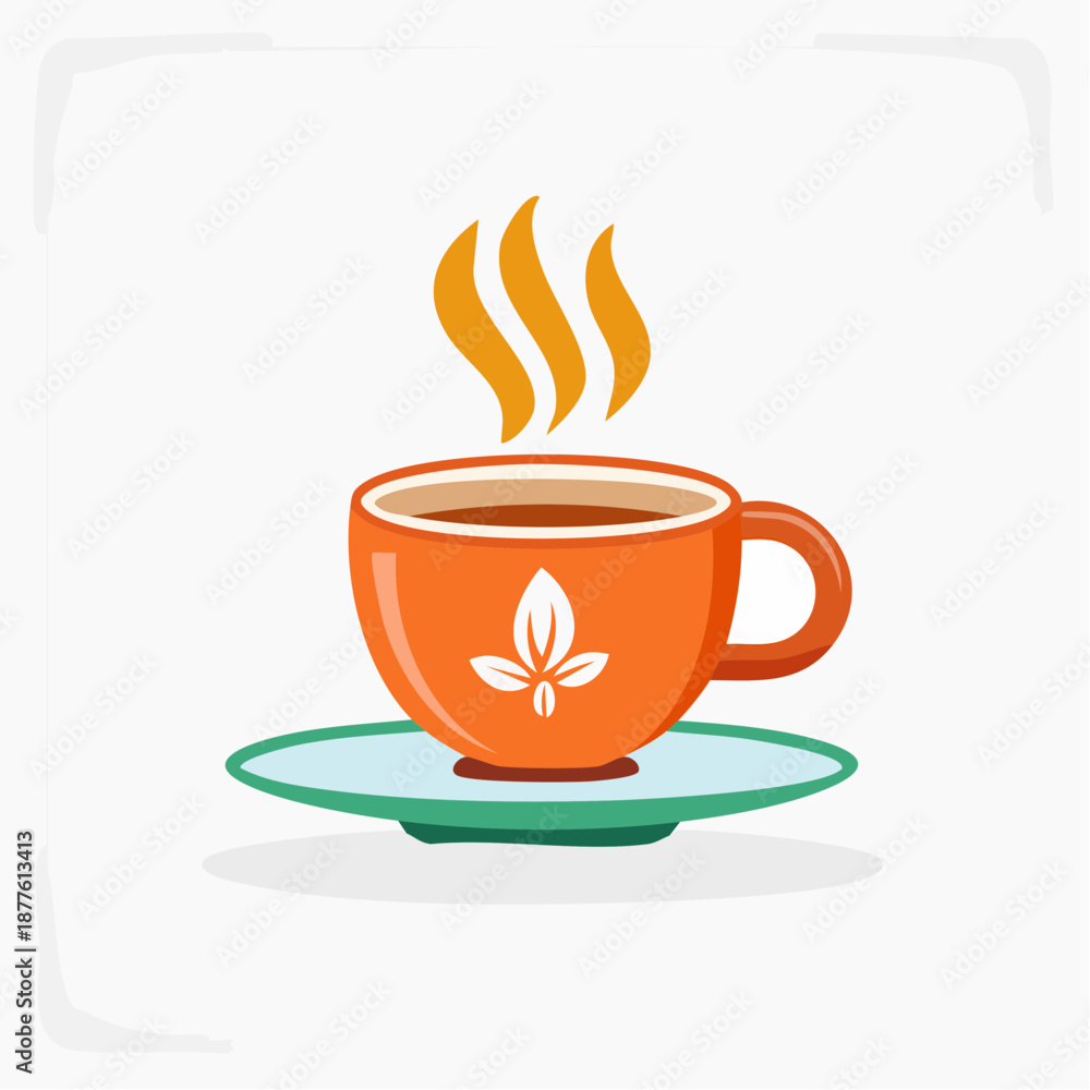 Obraz premium Inviting illustration of a steaming orange cup of tea, symbolizing comfort, tranquility, and a refreshing break for a moment of peace