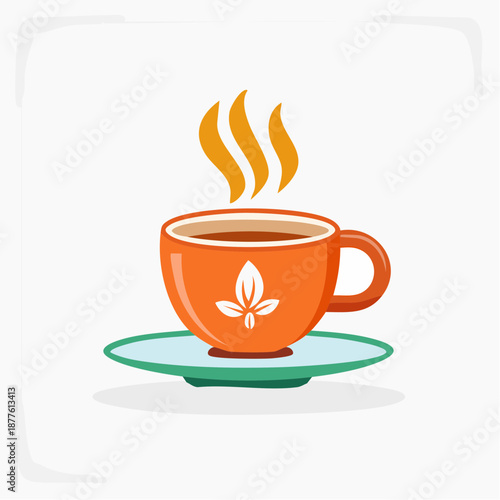 Inviting illustration of a steaming orange cup of tea, symbolizing comfort, tranquility, and a refreshing break for a moment of peace